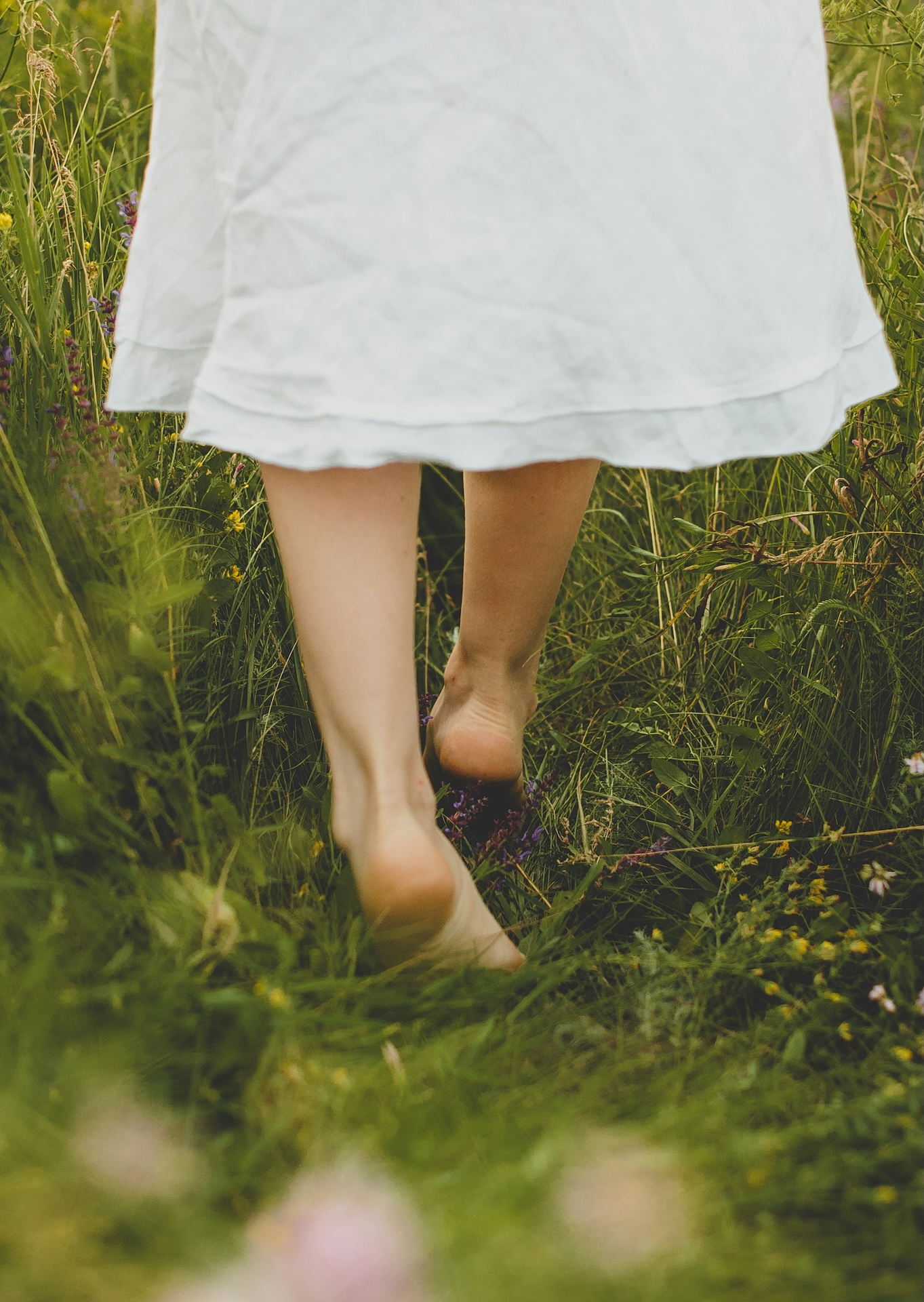 Walking barefoot on grass